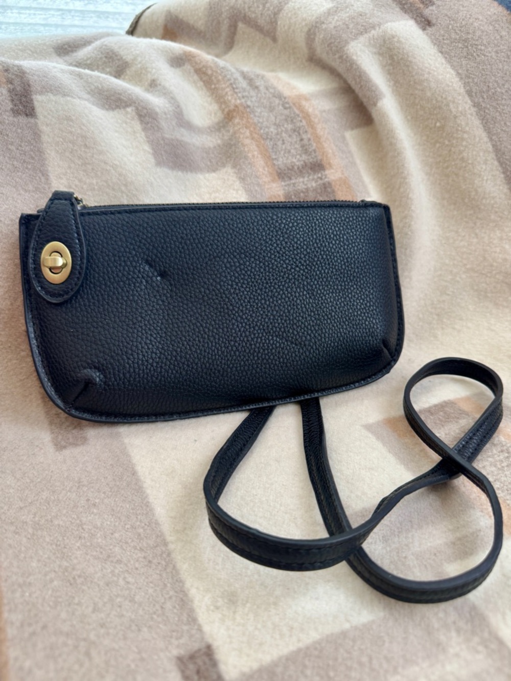Joy Susan Black Pebbled Vegan Leather Crossbody Bag/Wristlet